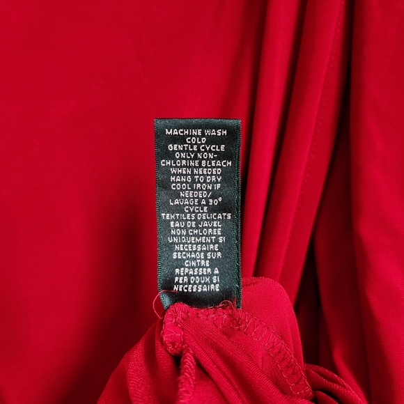 Lauren Ralph Lauren Size 8 Red Faux Wrap Long Sleeve Dress Knee Length Stretchy - Picture 11 of 12